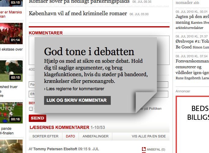 Screenshot of politiken.dk