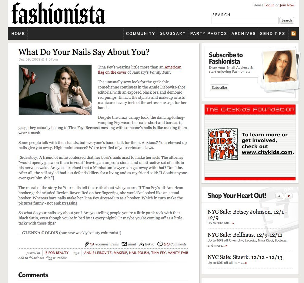 Screenshot of fashionista.com