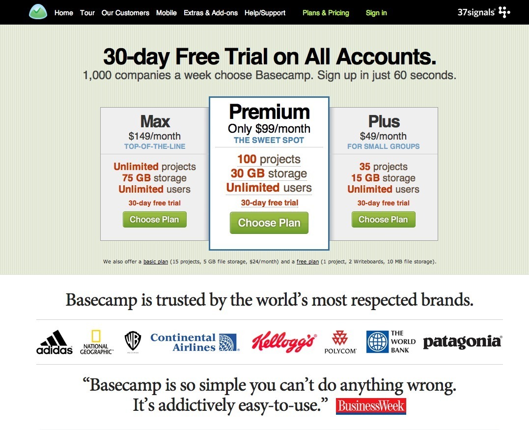 Screenshot of basecamphq.com