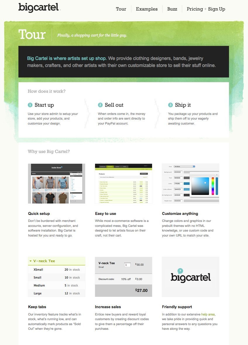 Screenshot of bigcartel.com