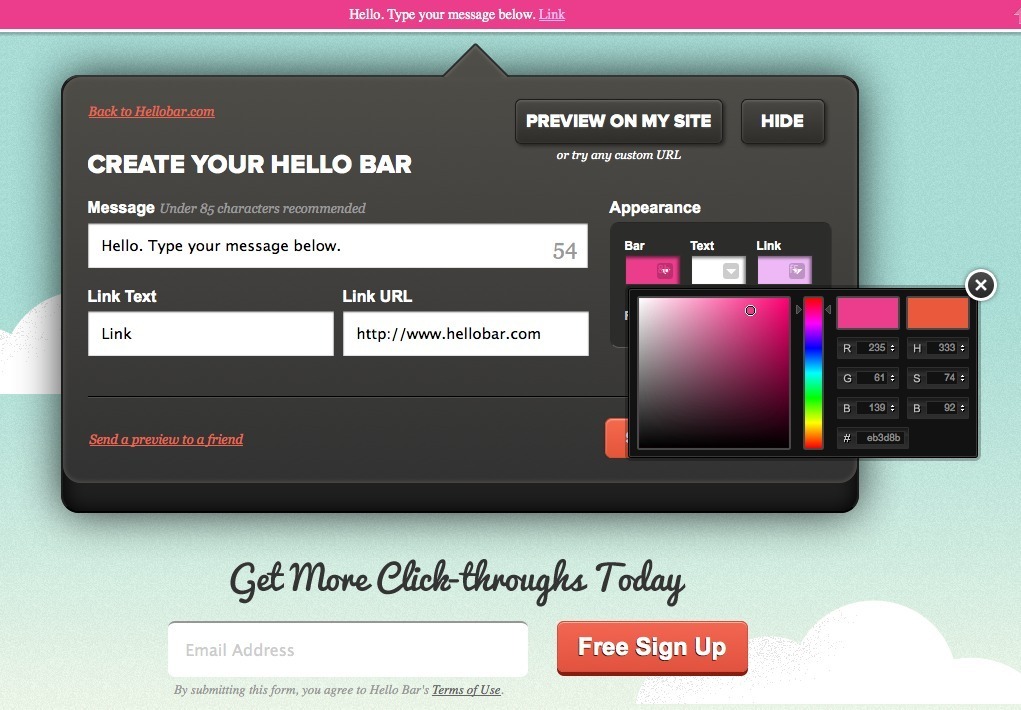 Screenshot of hellobar.com