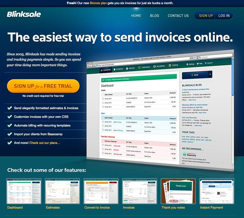 Screenshot of blinksale.com