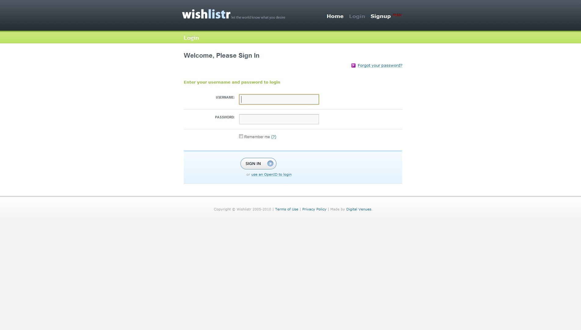 Screenshot of wishlistr.com