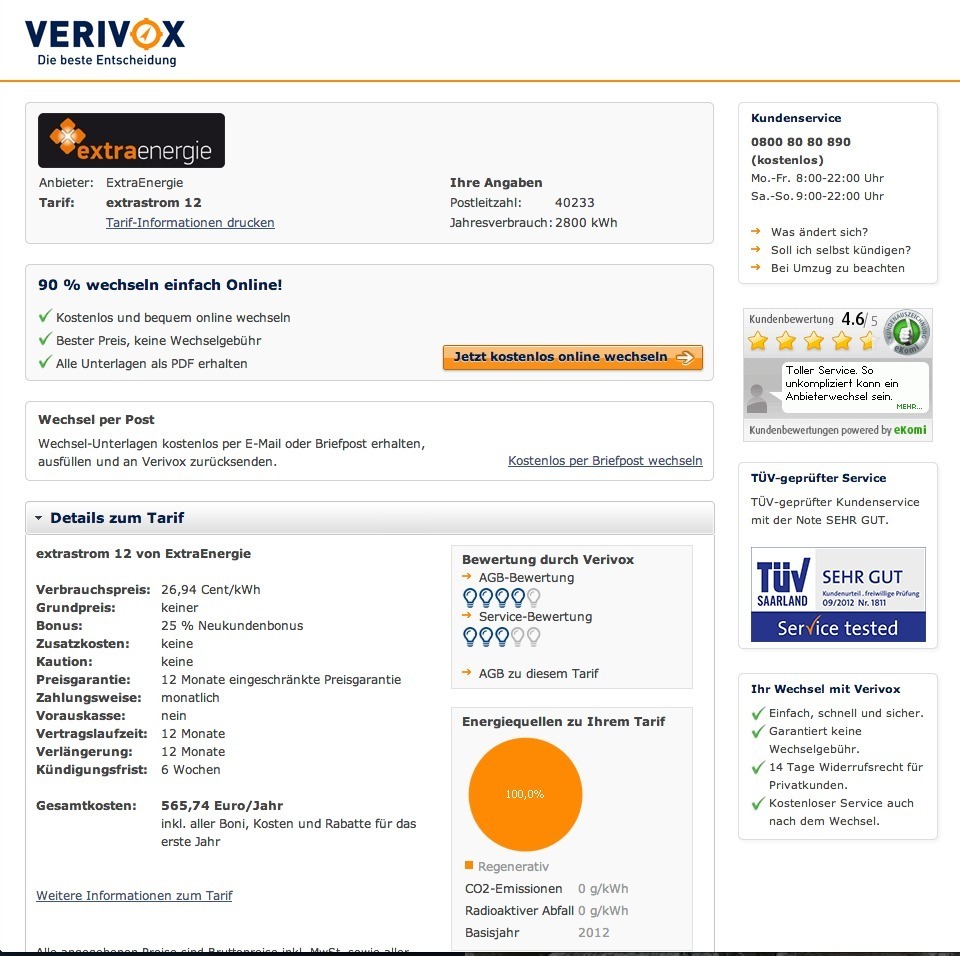 Screenshot of verivox.de