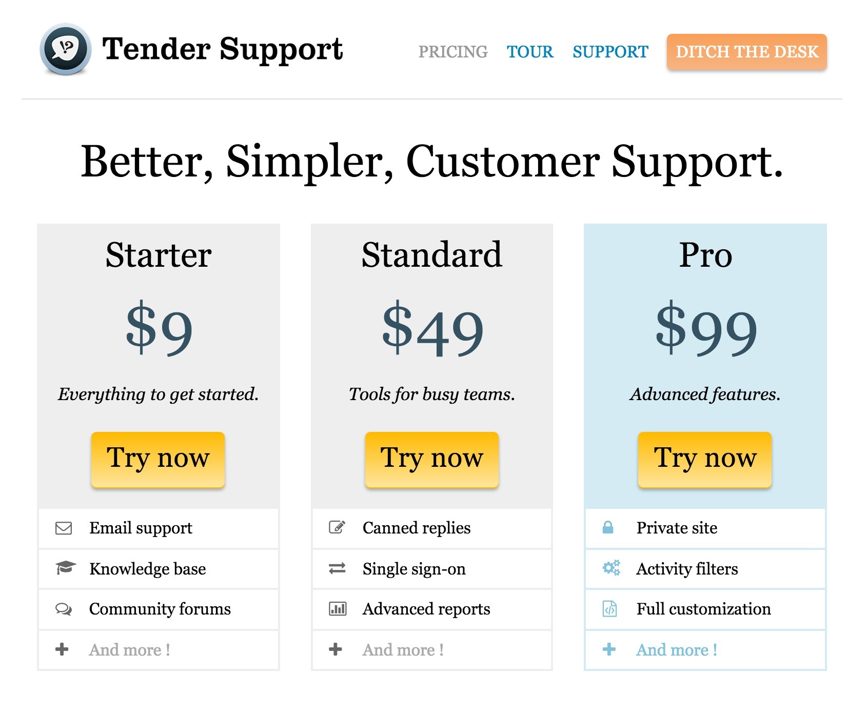 Screenshot of tenderapp.com