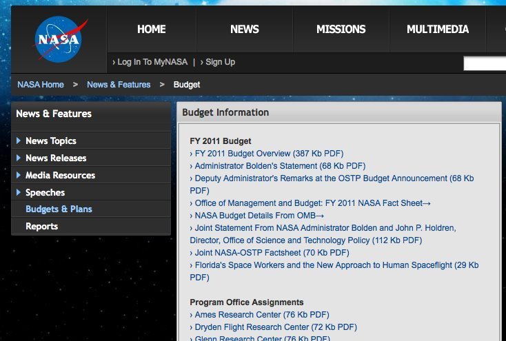 Screenshot of nasa.gov