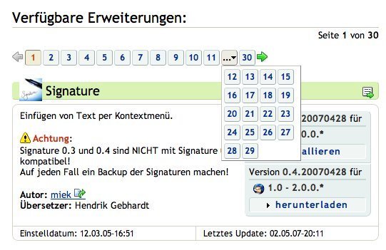 Screenshot of erweiterungen.de