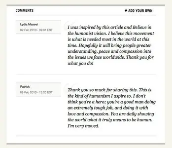 Comments example from thenewhumanism.org