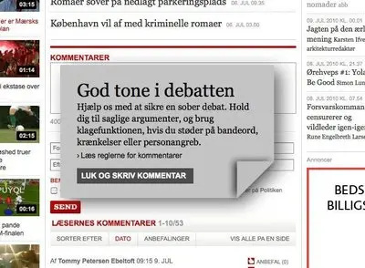 Comments example from politiken.dk