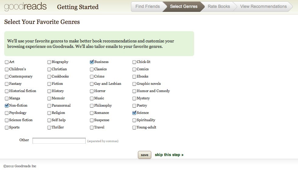 Screenshot of goodreads.com