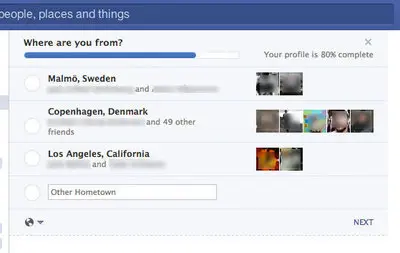 Completeness meter example from facebook.com