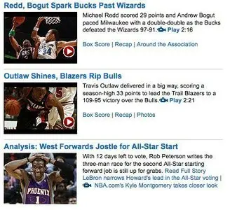 Content Teasers example from nba.com