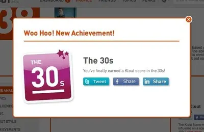 Collectible Achievements example from klout.com