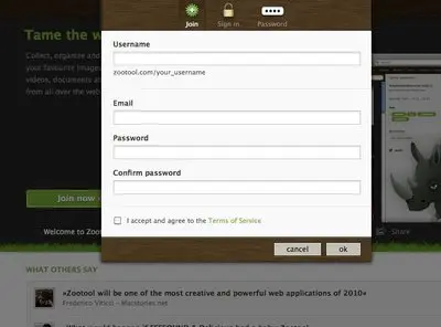 Modal example from zootool.com