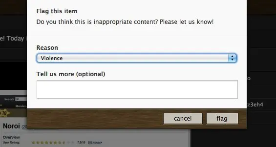 Flagging & Reporting example from zootool.com