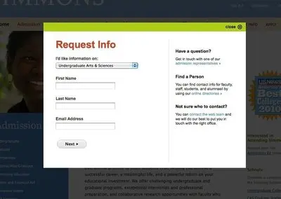 Contact form example from simmons.edu