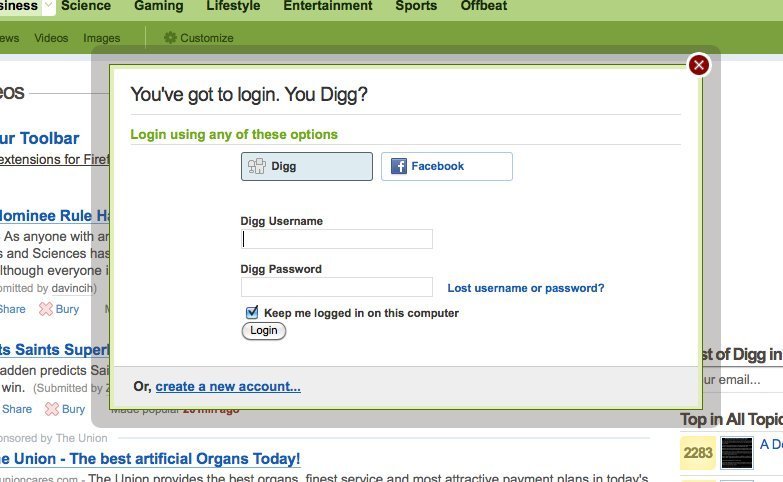 Screenshot of digg.com