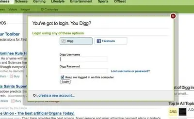 Login forms example from digg.com