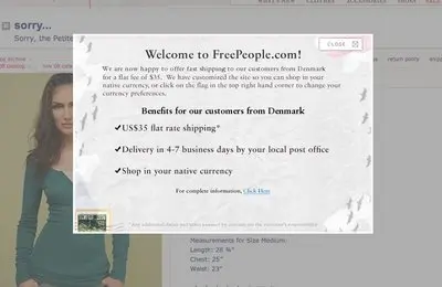 Modal example from freepeople.com