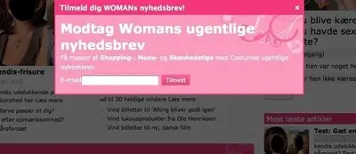 Newsletter sign up example from woman.dk