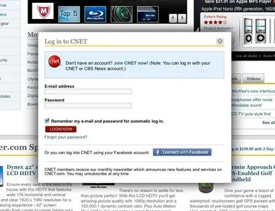 Login forms example from cnet.com