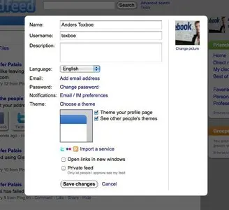 Modal example from friendfeed.com