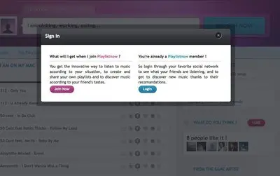 Modal example from playlistnow.fm