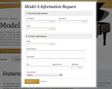 Contact form example from steinway.com