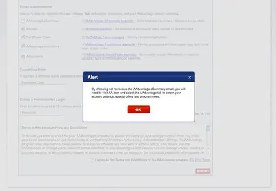 Modal example from aa.com