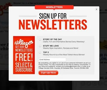Newsletter sign up example from ivillage.ca