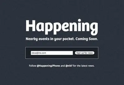 Coming soon example from happening-app.com