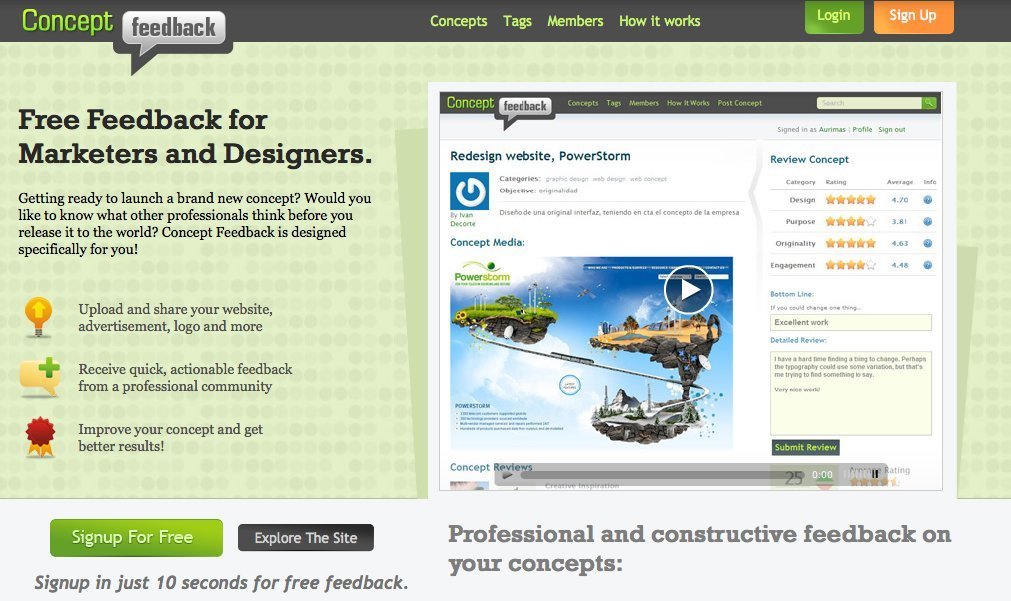 Screenshot of conceptfeedback.com