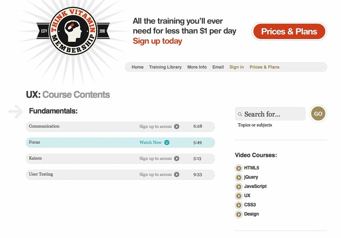 Screenshot of membership.thinkvitamin.com