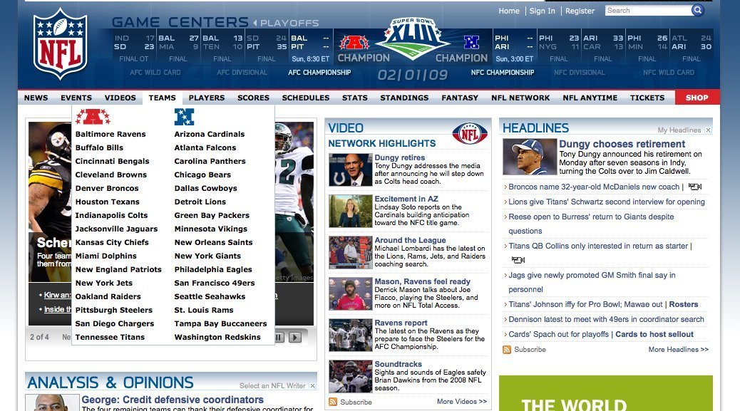Screenshot of nfl.com