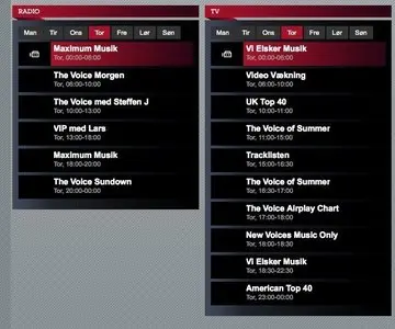 Schedule example from thevoice.dk