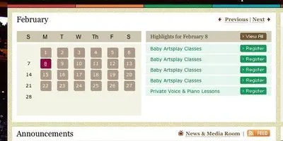 Calendars example from wolftrap.org
