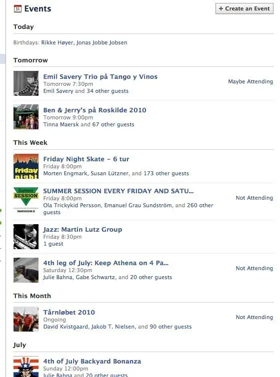 Event Calendar example from facebook.com