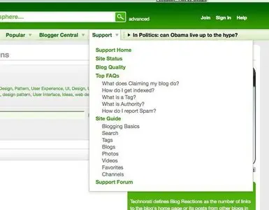 Vertical Dropdown Menu example from technorati.com