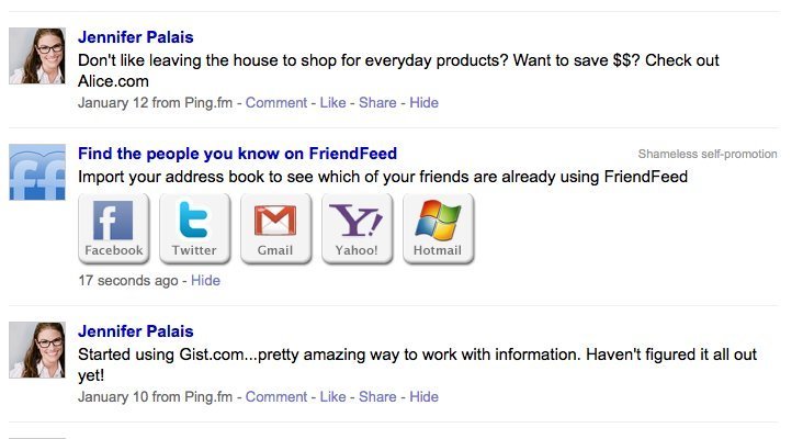 Screenshot of friendfeed.com