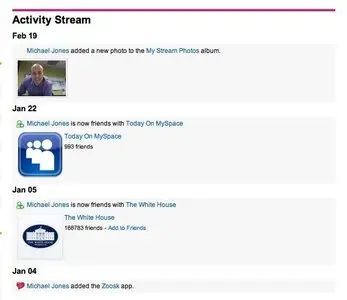 Activity Stream example from myspace.com