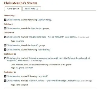 Activity Stream example from gnolia.com