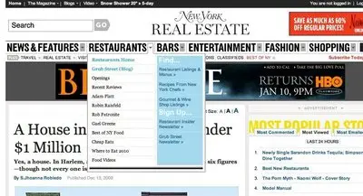 Vertical Dropdown Menu example from nymag.com