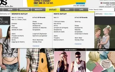 Vertical Dropdown Menu example from asos.com