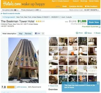 Scarcity example from hotels.com