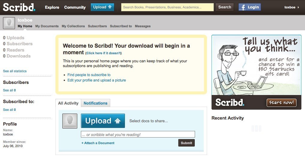 Screenshot of scribd.com