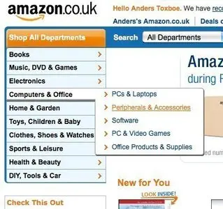 Horizontal Dropdown Menu example from amazon.co.uk