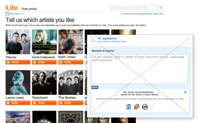 Recognition over Recall example from ilike.com