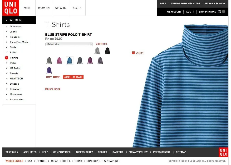 Product page example from uniqlo.co.uk