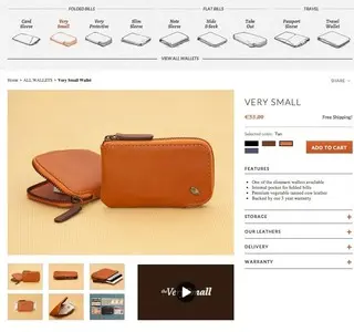 Product pages example from bellroy.com