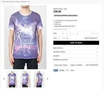 Product pages example from sinstarclothing.com
